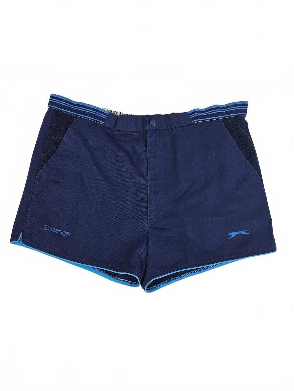 Slazenger Vintage Navy Blue Athletic Shorts-Retro Activewear Lounge Shorts-34